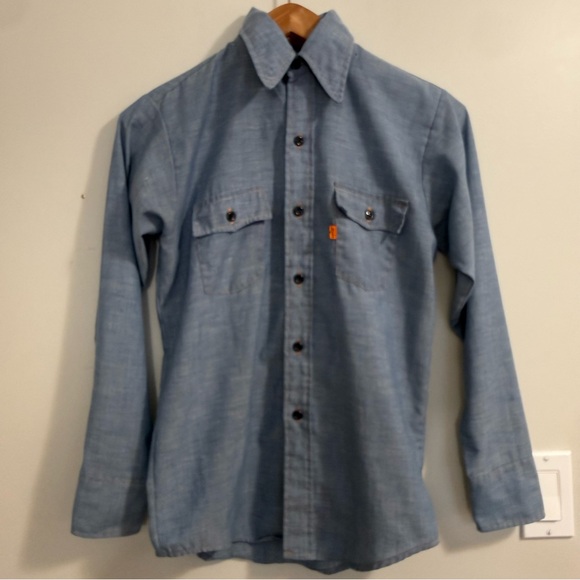 Vintage Levi's Orange Tab Hand Embroidered Button Up Chambray Shirt Bald Eagle - Picture 2 of 15